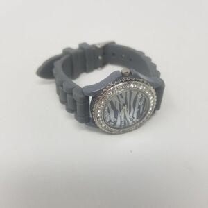 Geneva Grey Silicone Adjustable Strap Gemmed Bezel Zebra Face 7805 Women's Watch